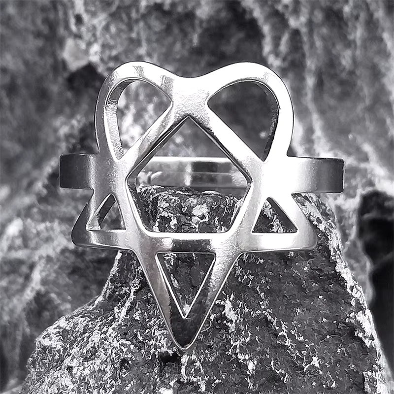 Lovely FAJA Ring Heartagram Symbol, Edelstahl, Silber, Unisex - Bild 3