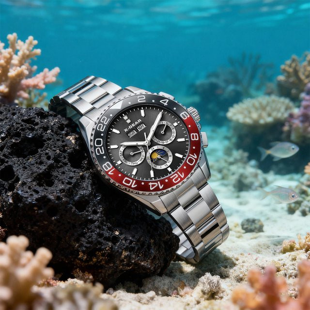 X-GEAR Armbanduhr, Analoguhr, Edelstahl, Schwarz Rot, Herren - Bild 1