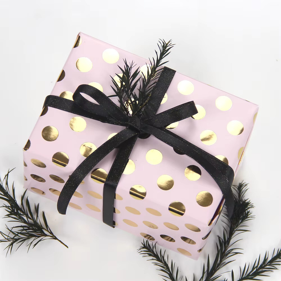 Geschenkpapier mit Punktmuster und Goldfolie für Geburtstag und Hochzeit, 1 Rolle, Farben: Rosa, Weiß, Grün, Schwarz - Bild 2
