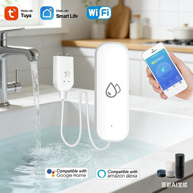 Tuya Smart WiFi Wassersensor Leckage-Alarm in Weiß mit Smart Life APP-Benachrichtigung für deinen Überlaufschutz - Bild 1