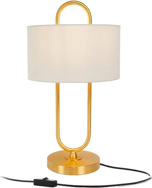 Relaxdays Tischlampe aus Eisen und Leinen in Weiß und Gold, Höhe: 55 cm, Durchmesser: 30,5 cm - Bild 1