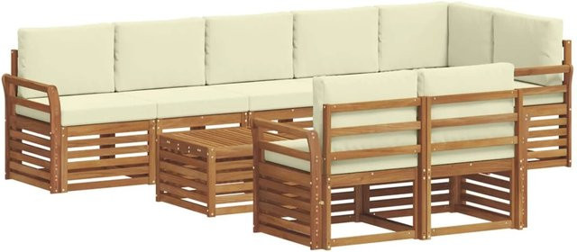 vidaXL Sofagarnitur 9-teilig aus Massivholz Akazie in Natur und Beige mit Polsterkissen und modernem Latten-Design - Bild 1
