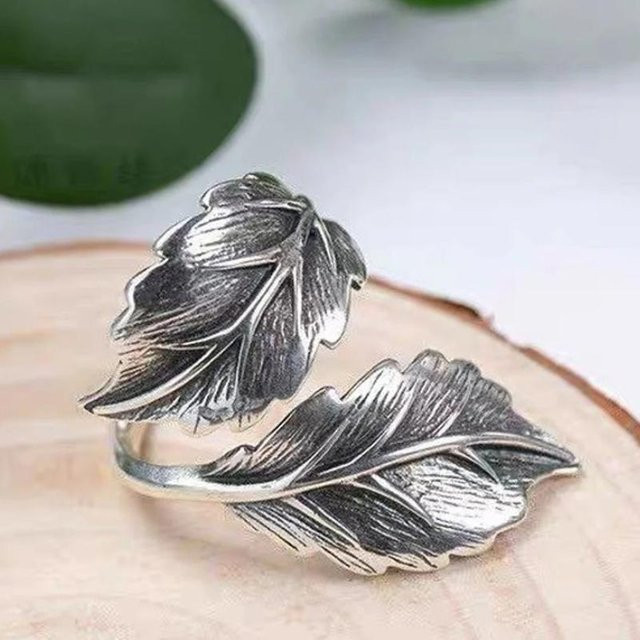 Caoshi Ring, Blattförmiges Design, grau, Damen - Bild 1