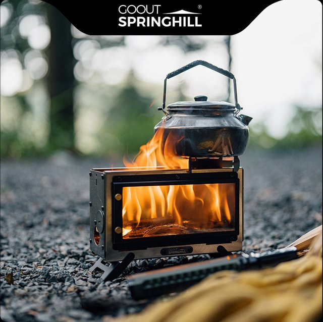Goout Springhill Mini-Feuerstelle in Silber, kompakter und tragbarer Brennholzofen für Outdoor-Camping und als Kochherd - Bild 1