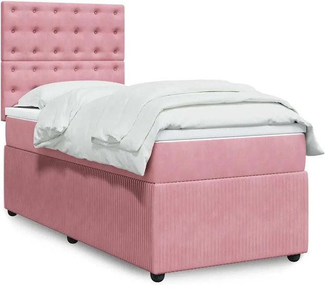 vidaXL Boxspringbett mit Matratze in Rosa, Samt, Hybrid mit Taschenfederkern, B/T: 100 x 200 cm - Bild 1