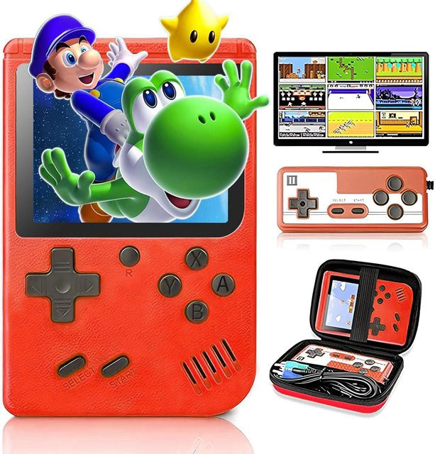Geixieng Retro-Handspielkonsole in Rot mit 400 klassischen Spielen, 3,0 Zoll Bildschirm und TV-Anschluss für zwei Spieler - Bild 1