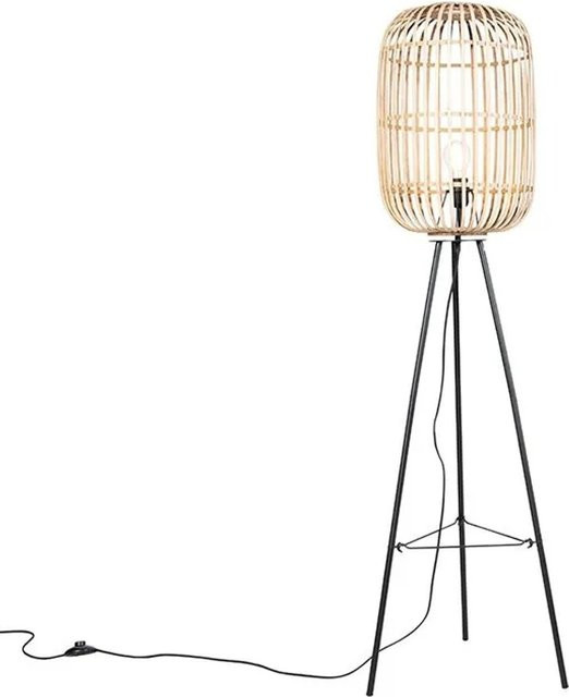 QAZQA Ländliche Stehleuchte aus Rattan in Schwarz und Beige mit E27 Fassung - Bild 1