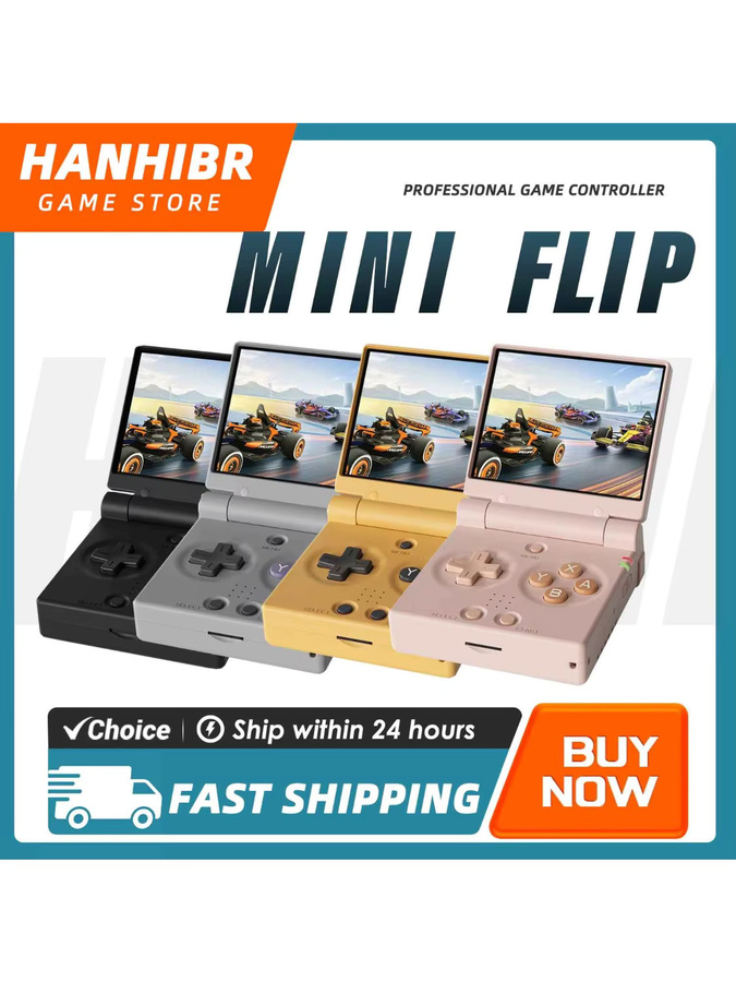 MIYOO MINI FLIP Handheld-Spielkonsole mit 2,8 Zoll IPS-Bildschirm, Linux-System und Dual-Analogsticks in Schwarz und Multicolour - Bild 1