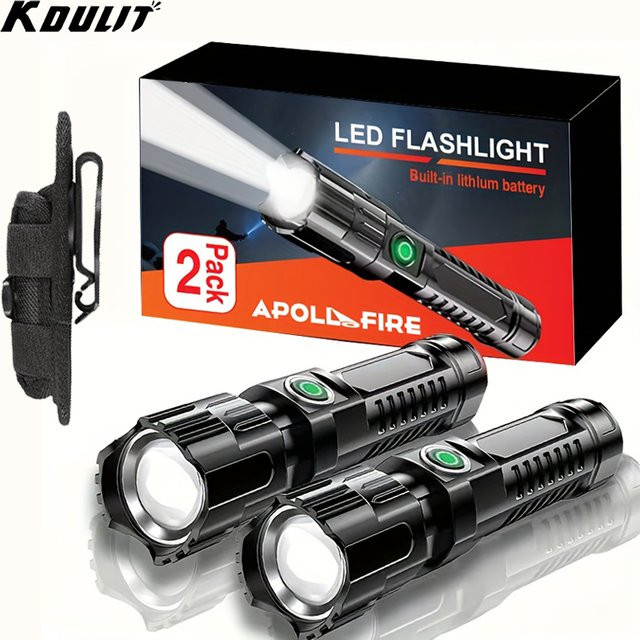 KDULIT LED Taschenlampe Schwarz mit Teleskop-Zoom und wiederaufladbarem Akku - Bild 1