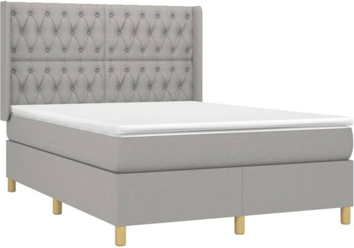 Vidaxl Boxspringbett mit Matratze in Grau und Weiß aus Stoff, B/T: 140 x 200 cm - Bild 1