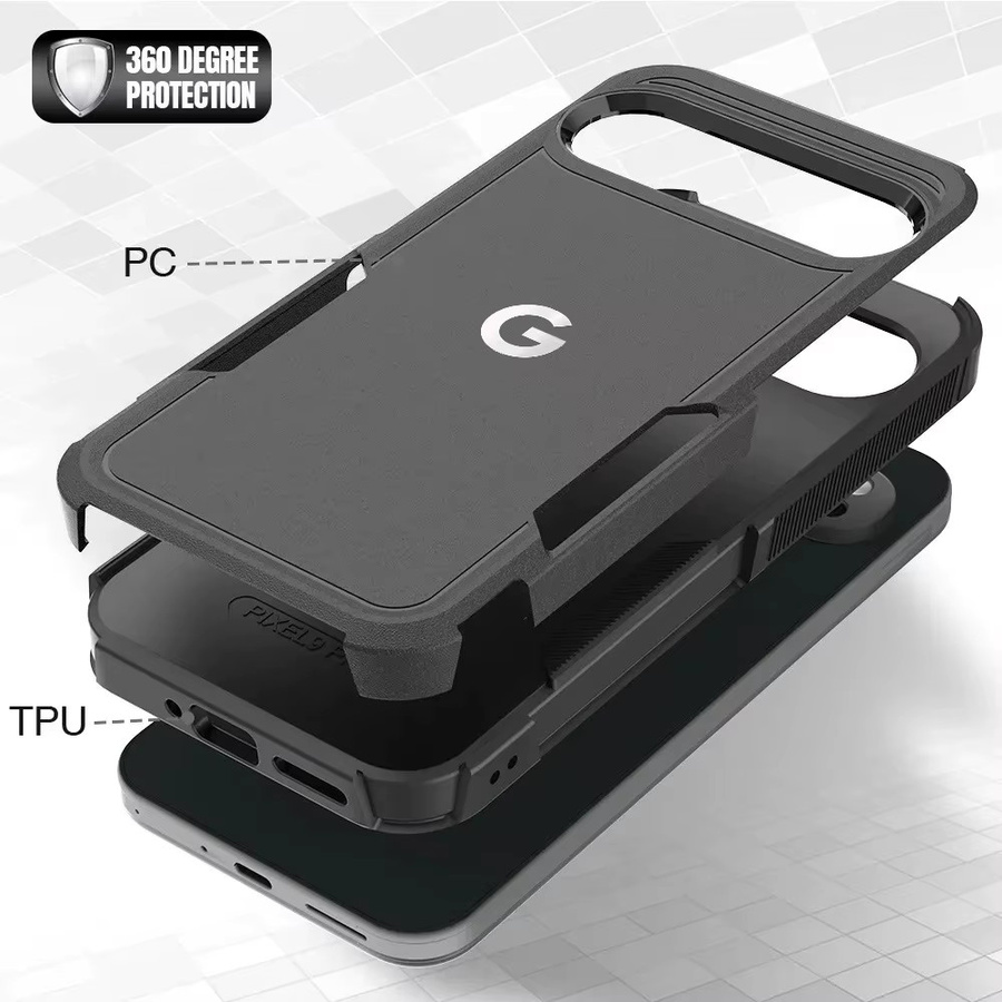 OTT Panzer Handyhülle in Schwarz für Google Pixel 10 Pro XL, 9 Pro, 8 und 7a – Robuste 2-in-1 Militärqualität Anti-Sturz Schutzhülle - Bild 2