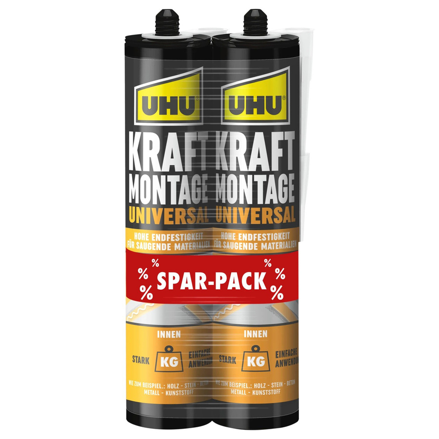 UHU Kraft Montagekleber Universal Sparpack, lösungsmittelfreier Dispersionskleber, 2x 470g - Bild 2