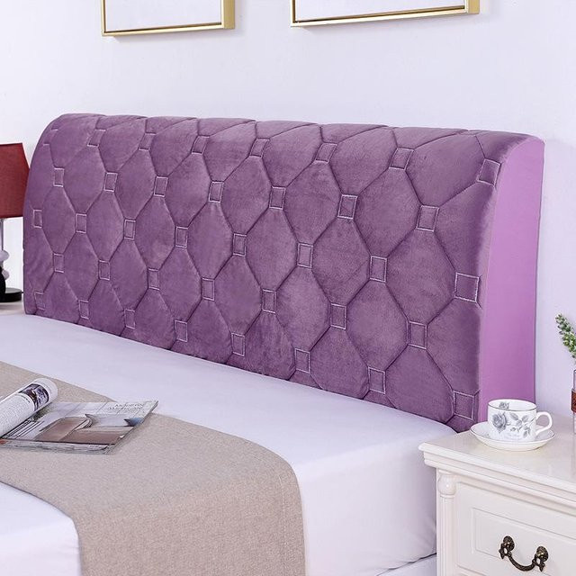 Super Six Kopfteilbezug mit gesteppter Tagesdecke und Staubschutz, kariertes Design, Farbe: Lila, B: 120 cm, H: 60 cm - Bild 1