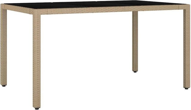 Furnicato Gartentisch aus Poly Rattan mit Hartglasplatte in Beige, B/T/H: 150 x 90 x 75 cm - Bild 1