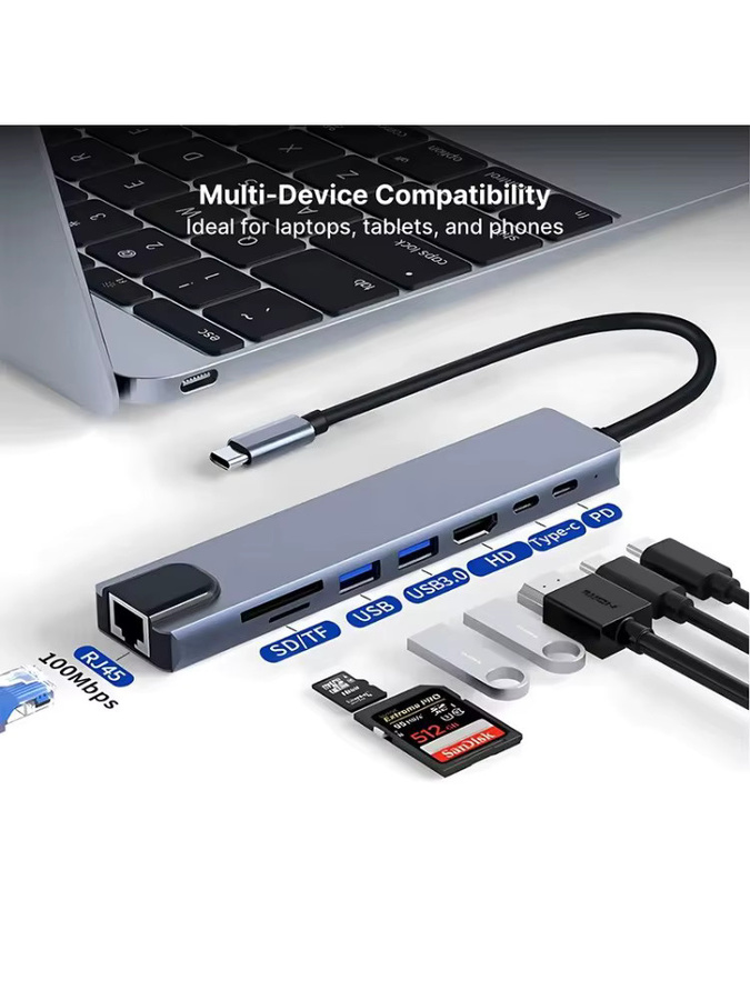 GGBEE 8-in-1 USB-C Dockingstation mit HDMI, RJ45 Ethernet, SD/TF-Slot und USB 3.0/2.0 für MacBook und Laptops - Bild 7