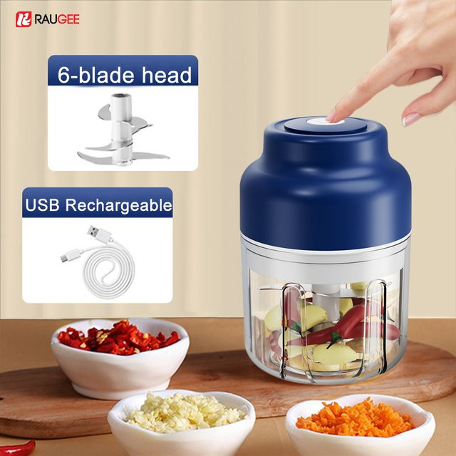 Elektrischer Lebensmittelzerkleinerer von ragee in Blau, wiederaufladbarer USB-Knoblauchzerkleinerer und tragbarer Mixer mit 320 ml Volumen - Bild 1