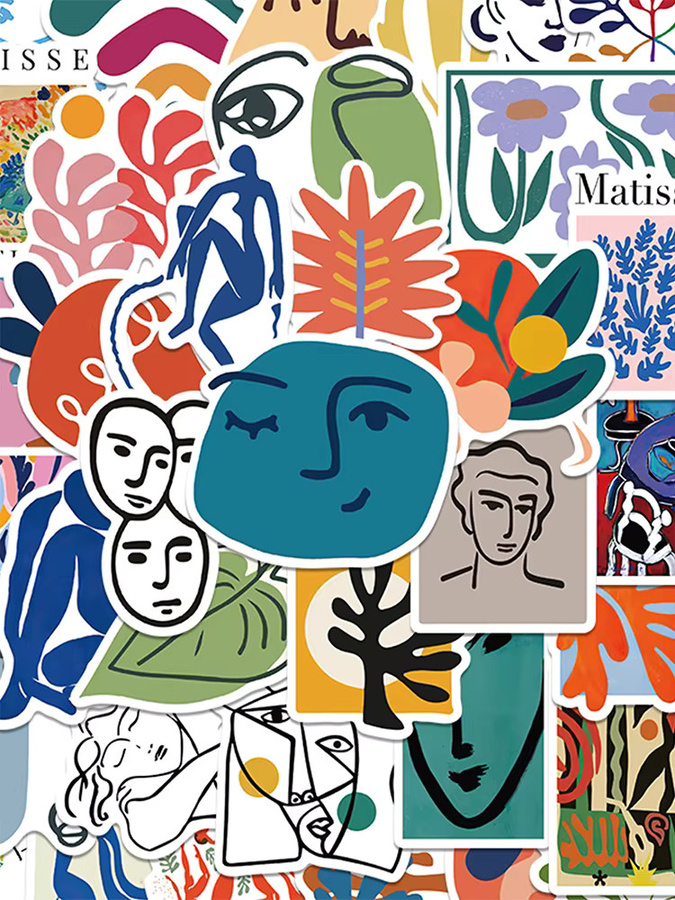 50 Stück Matisse Stil Aufkleber in Abstract Design, Mehrfarbig, Organische Motive für Tagebuch und Dekoration - Bild 3