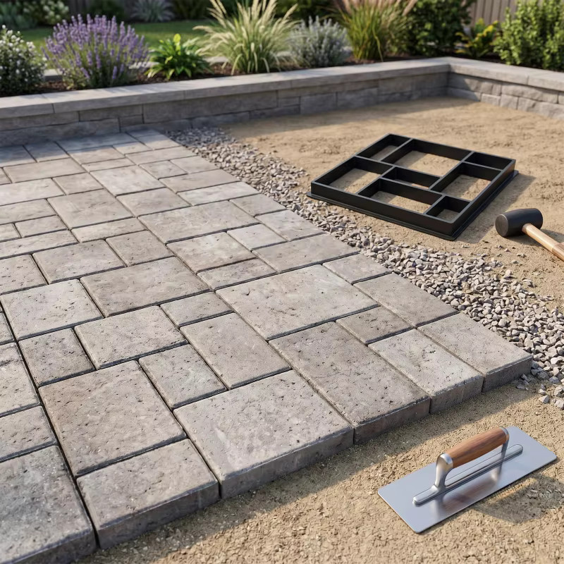 Wiederverwendbare Pflastersteinform in Schwarz für DIY Garten-Trittplatten und Betonstempel zur Gestaltung von Hof- und Parkwegen - Bild 4
