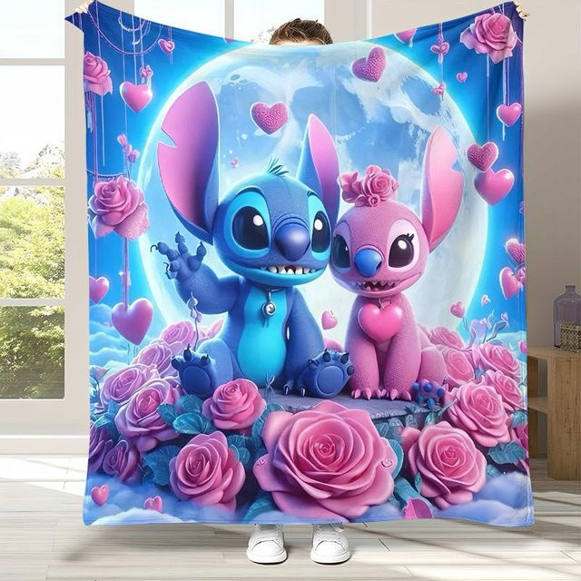 CSQ Nine Lilo Stitch Engel Flanelldecke aus ultraweichem Plüsch, Mehrfarbig, B: 150 cm, L: 200 cm - Bild 1