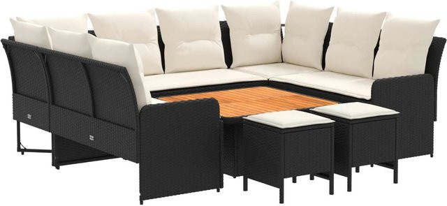 vidaXL Gartenmöbel-Set aus PE-Rattan und Akazienholz mit 8 Kissen in Schwarz und Creme - Bild 1