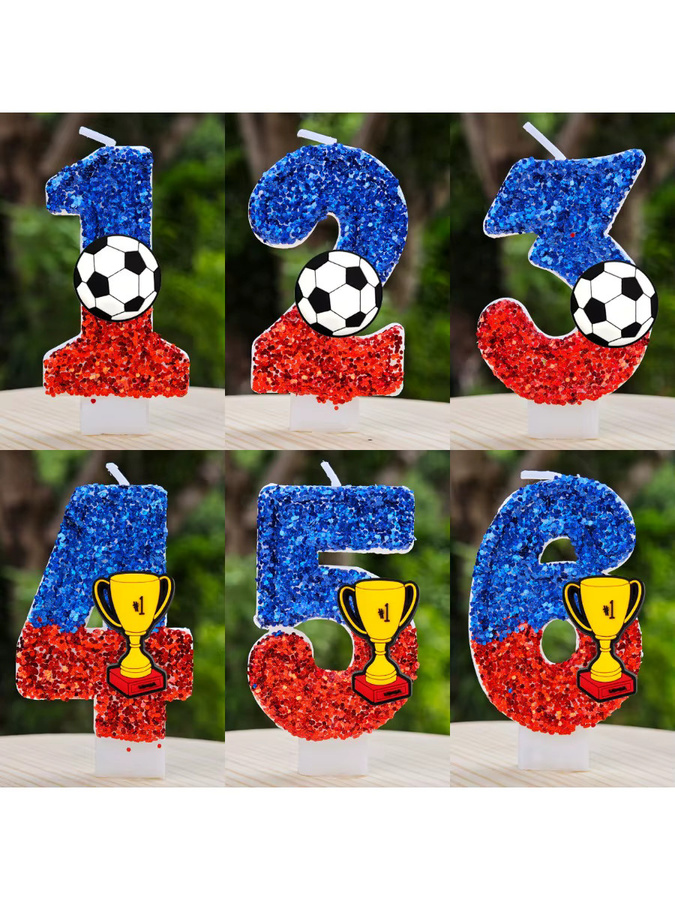 Potdemiel Fußball Geburtstag Kerzen Set für Jungen in Blau mit Zahlen 0-9 als Kuchen Topper und Party Dekoration - Bild 3