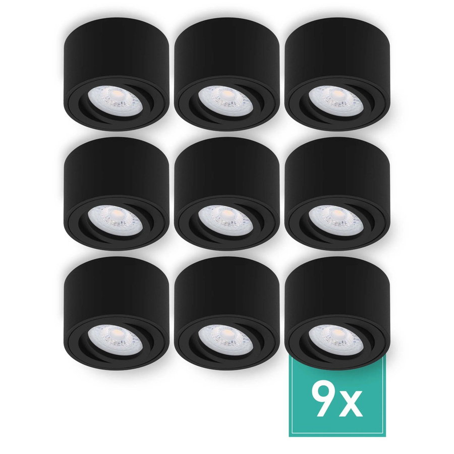 Oktaplex 9er Set Aluminium Aufputz Spot Lile S Schwenkbar mit LED-Modulen Warmweiß 2700K Schwarz - Bild 2