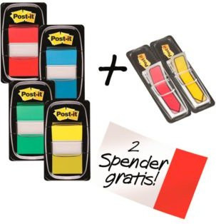 Post-it Index Haftstreifen Standard, farbsortiert, B: 2,54 cm, H: 4,32 cm, 4 x 50 Stück - Bild 1
