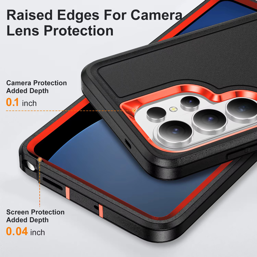 Robuste militärische Panzer-Handyhülle für Samsung Galaxy S26 Ultra S25 S24 S23 Plus S22 Android in Schwarz und Orange - Bild 3