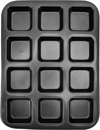 CosyHome Mini Brownie Backform aus Kohlenstoffstahl mit 12 quadratischen Mulden, Schwarz, Antihaftbeschichtet
