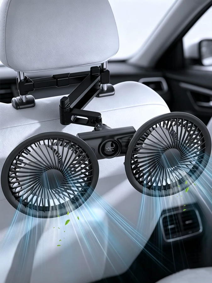 raugee USB-Auto-Rücksitzventilator mit LED-Anzeige und 360 Grad rotierendem Doppelkopf in Schwarz - Bild 6