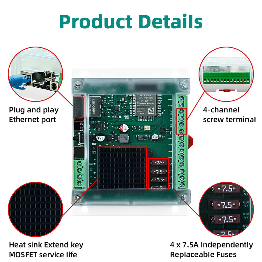 DOMRAEM 4-Kanal ESP32 Ethernet WLED-Controller für DIN-Schienenmontage mit WiFi und Musik-Sync für RGBIC WS2811/12 LED-Streifen - Bild 5