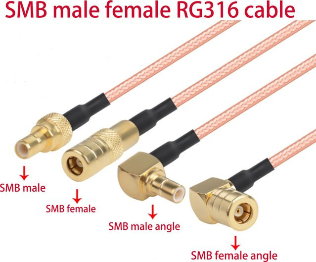 SMB Buchse auf SMB Stecker Jumper Kabel RG316 mit gerade und Winkel Anschluss für Wifi in Gold - Bild 1