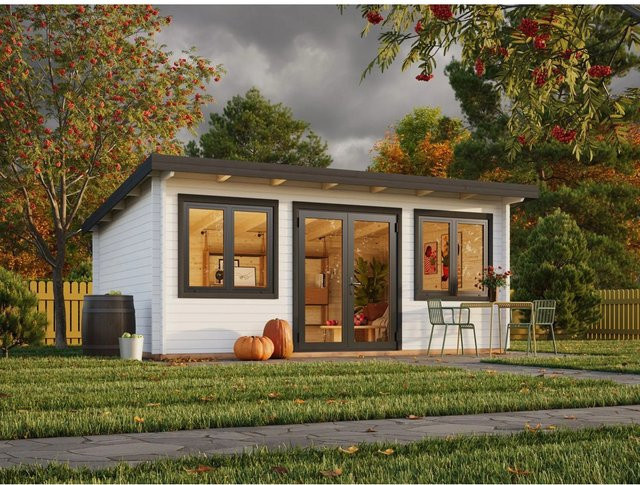 Palmako Holz-Gartenhaus Lisandra in Blockbohlenbauweise mit Pultdach, Weiß, B x T: 550 x 400 cm - Bild 1