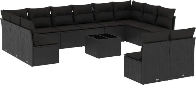 vidaXL 13-tlg. Garten-Sofagarnitur aus Poly-Rattan in Schwarz mit Kissen und Stauraum - Bild 1