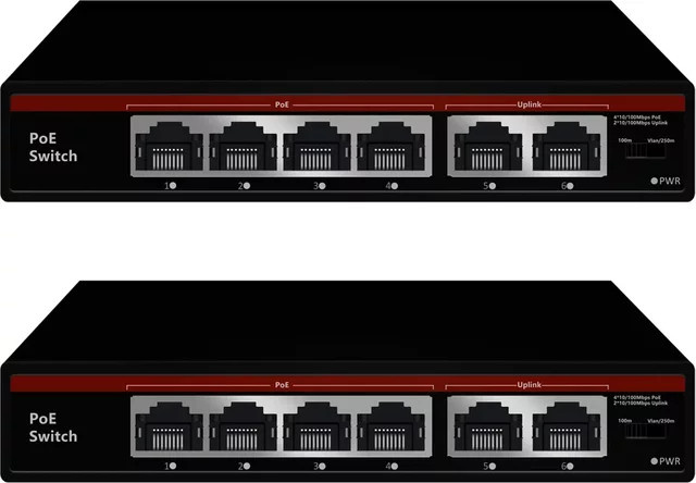 EWIND AI Smart Ethernet PoE-Switch mit 6 Ports und 2 Uplink-RJ45-Ports, 10/100 Mbit/s, Schwarz - Bild 1