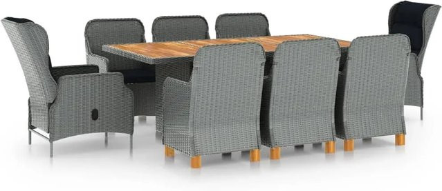 vidaXL 9-teilige Garten-Essgruppe aus Poly Rattan und Akazienholz in Hellgrau-braun - Bild 1