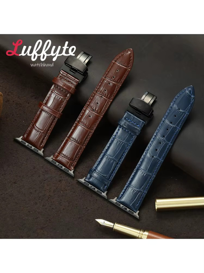 Luffyte Uhrenarmband Leder, Bambusknotenmuster, Schmetterlingsverschluss, Herren - Bild 2
