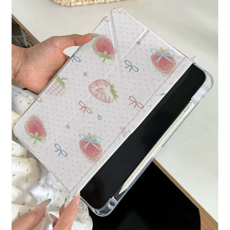 Süße Erdbeer-Schleifen Tablet Hülle mit Stifthalter für Samsung Galaxy Tab A9, A11 8.7, A8 10.5 und S6 Lite 10.4 Zoll mit integriertem Stiftschlitz - Bild 2