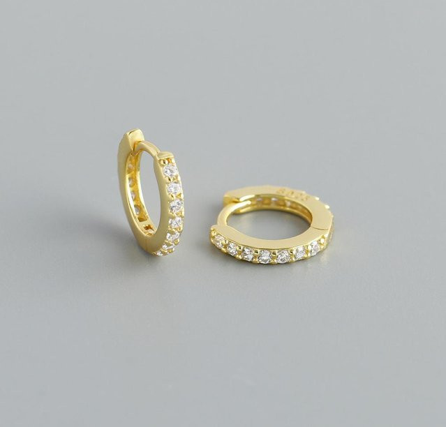 Fashion Maker 2 Creolen 925 Silber, Zirkonia, Gold, Damen Herren, 8mm - Bild 1
