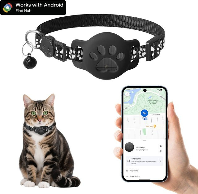 MiLi Android Tracker Tag für Katzen mit Halsband in Schwarz, kompatibel mit der Google Find My Device App - Bild 1