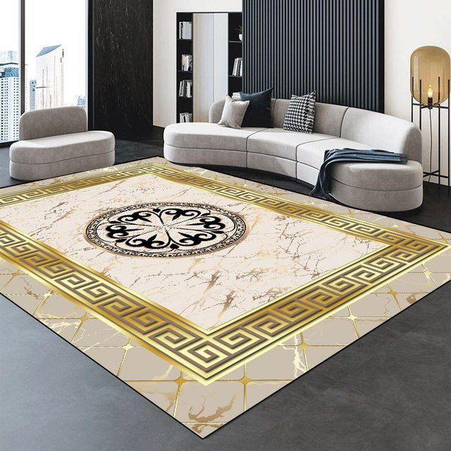 Wucifang Jewelry Moderner Luxus Teppich in Gold, Rutschfeste Flanell Matte mit Streifenmuster, Breite: 60 cm, Tiefe: 90 cm - Bild 1