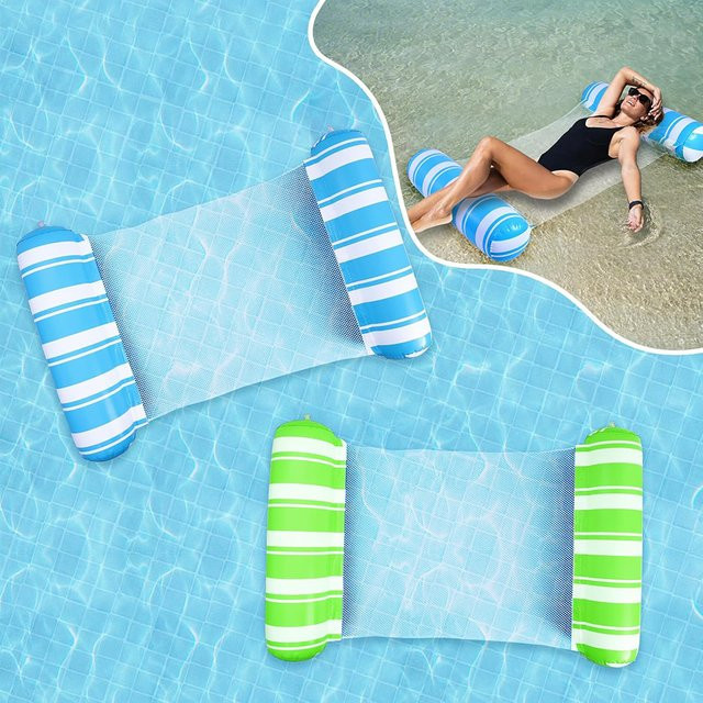 Wonflex Tragbares aufblasbares Pool-Schwimmbett als faltbarer Lounge-Stuhl für Strand und Pool in Grün und Blau - Bild 1