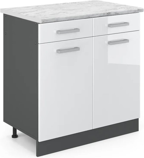 Vicco R-Line Küchenunterschrank Schubladenschrank in Weiß Hochglanz mit Marmor-Optik, Breite: 80 cm - Bild 1