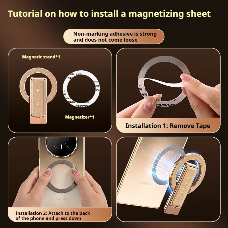Eary Magnetischer Handyhalter aus Leder mit Ringgriff und Winkelverstellung in Gold, Universal für iPhone und Samsung - Bild 1