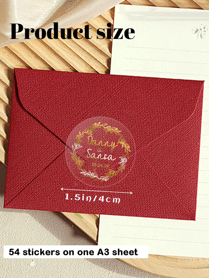 Personalisierte Hochzeitsaufkleber mit Goldprägung, runde Namensaufkleber für Braut und Bräutigam, Durchmesser: 3 cm, Farbe: Gold - Bild 4