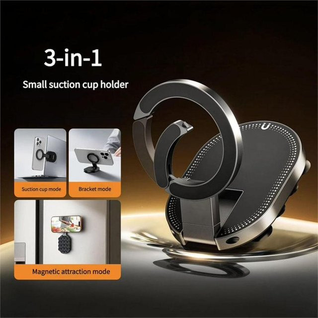 3-in-1 Multifunktionaler Telefonhalter mit Saugnapf, Desktop-Ständer und magnetischer Unterstützung in Schwarz für iPhone, Xiaomi, Huawei und Samsung - Bild 1