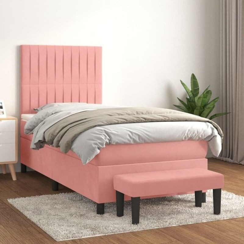 Vidaxl Boxspringbett mit Matratze aus Samt in Rosa und Weiß, B/T/H: 200 x 100 x 118 cm - Bild 1