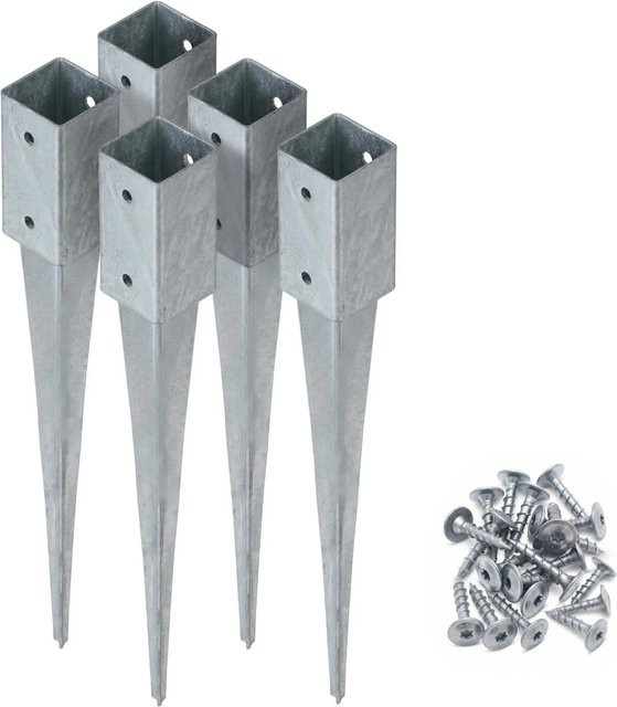 HOLLMAX 5er Set Einschlaghülsen für Vierkantpfosten mit Schrauben, Silber verzinkt, 71 mm - Bild 1