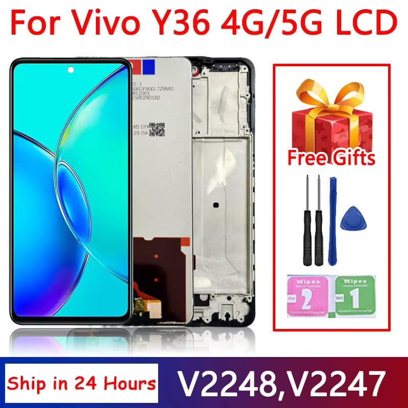 Vivo Y36 4G V2247 und Vivo Y36 5G V2248 LCD-Display Touchscreen-Digitizer-Baugruppe mit Rahmen in Schwarz, 6,64 Zoll - Bild 1
