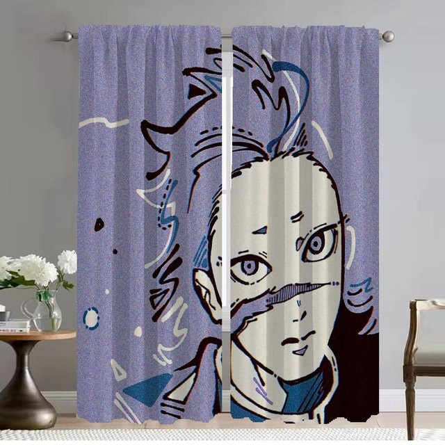 Elegante Demon Slayer Raumvorhänge in Lila, 2er-Set, semi-transparent, Breite: 50 cm, Höhe: 70 cm - Bild 1
